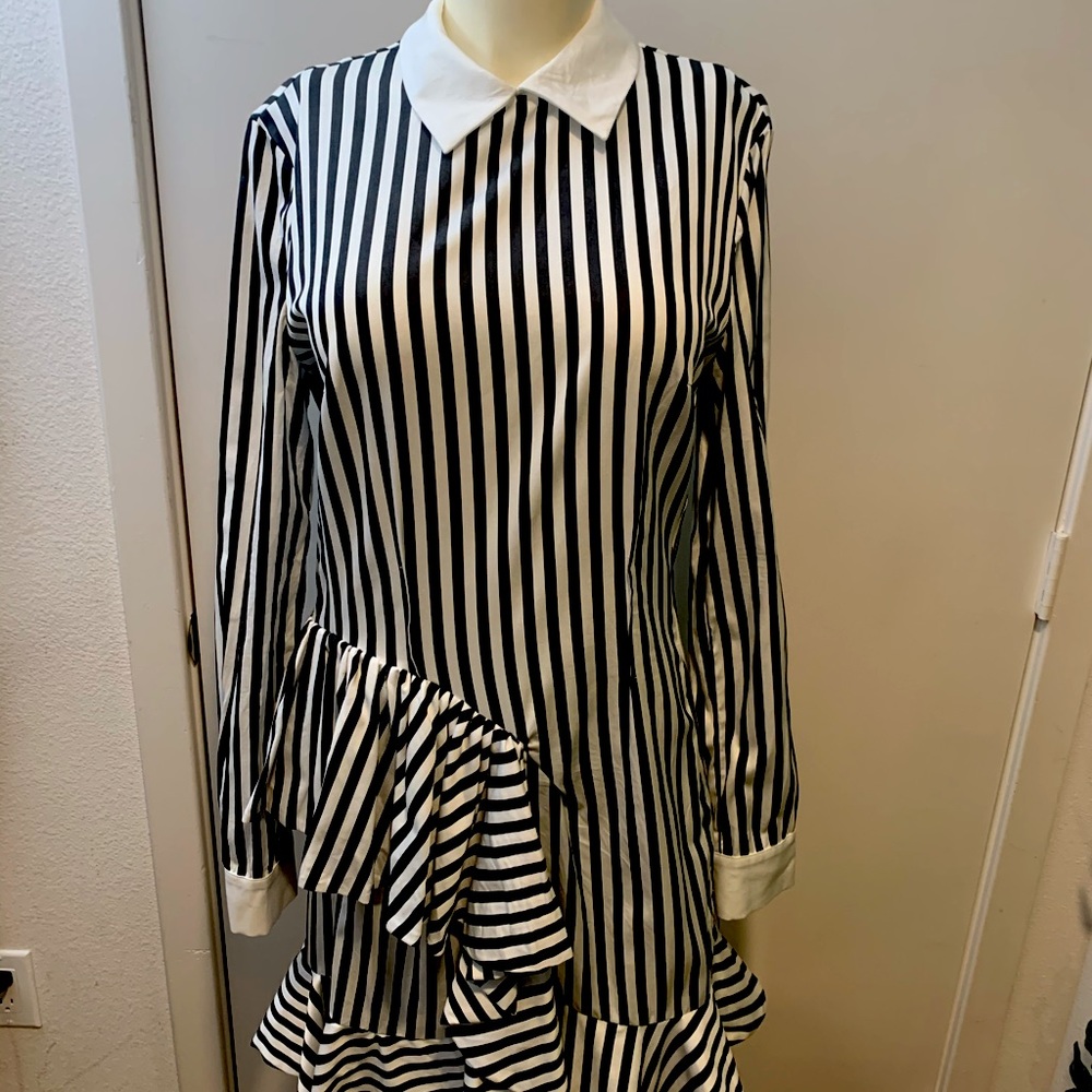 Black & White stripe Ruffles Dress